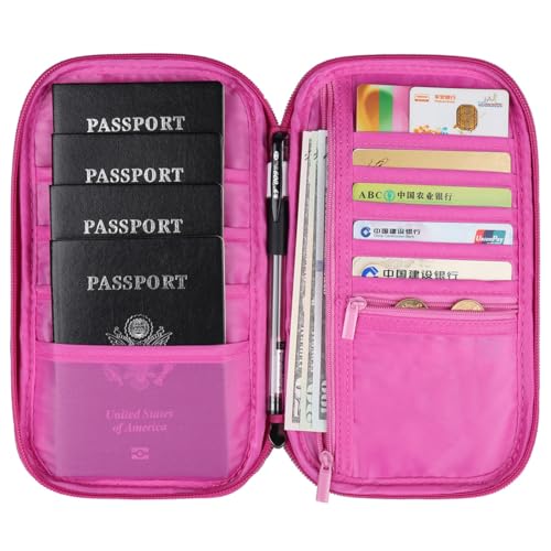 VanFn RFID Travel Passport Wallet, Family Passport Holder, Trip Document Organizer P.Travel Series (Rose Red) - color: Pure Rose Red