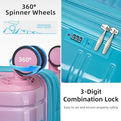 LARVENDER Luggage Sets 5 Piece Hardside Expandable Suitcase with Wheels Lock,PC+ABS Hardside Lightweight Rolling Suitcase for Women and Men,Cotton Candy - color: Cotton Candy, size: 5 Piece Set (20/24/28/DB/TB)