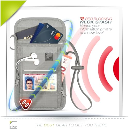 Lewis N. Clark RFID Blocking Stash Neck Wallet, Travel Pouch + Passport Holder for Women & Men, Gray - color: Gray