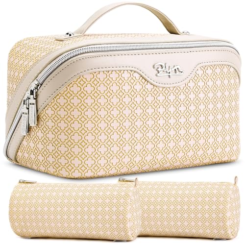 BOYATU Travel Makeup Bag for Women: Four Leaf Clover Large Capacity 3 Pcs Set Cosmetic Bags - Waterproof 50% Extra Space for Toiletry Organizer - Travel Essentials for Fortunate (09 Yellow) - color: 09 Yellow