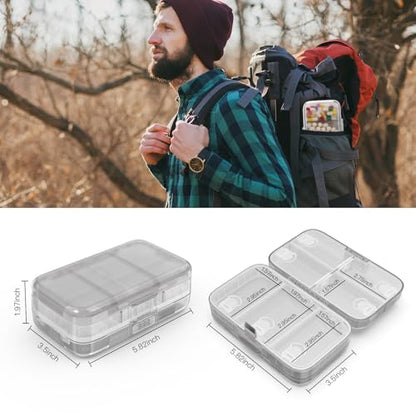 FYY Weekly Pill Organizer with Labels,8 Compartments Travel Daily Pill Case Airtight Moistureproof Large Pill Box to Hold Vitamins, Fish Oil, Supplements,Cotton Swab and Bandages-Grey - color: Grey