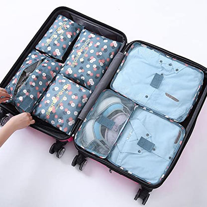7 Set Packing Cubes Travel Luggage Packing Organizers for Suitcase, Blue Flower - color: 1-Blue Flower
