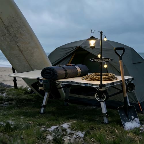 LEADALLWAY 3-in-1 Multi-Purpose Camping Table with Lamp Bracket