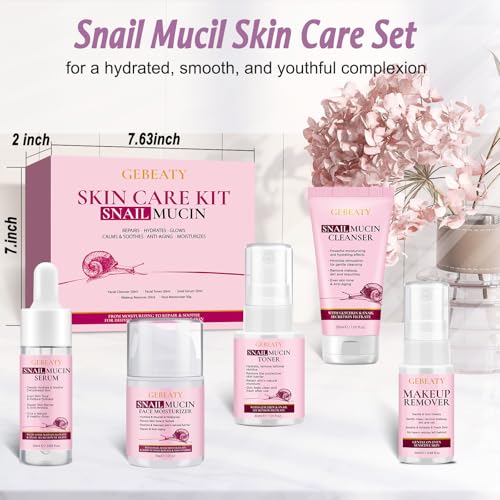 Skin Care Set for Women Teens W/Korean Snail Mucin Extract,5 Pcs Anti Aging Skincare Set, Moisturize, Repair, Soothe, Hydrate, Glass Skincare Kit,Self Care Gifts for Women Mother Mom Wife Teenage Girl - size: 5 PCS SET