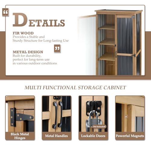 Outdoor Storage Cabinet Waterproof with Shelves, Small Storage Shed, Vertical Tall Patio Backyard Garden Storage Cabinet Tool Organizer for Outside - size: 32"L x 16"W x 66"H