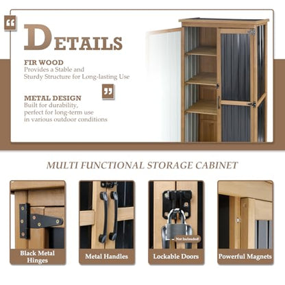 Outdoor Storage Cabinet Waterproof with Shelves, Small Storage Shed, Vertical Tall Patio Backyard Garden Storage Cabinet Tool Organizer for Outside - size: 32"L x 16"W x 66"H