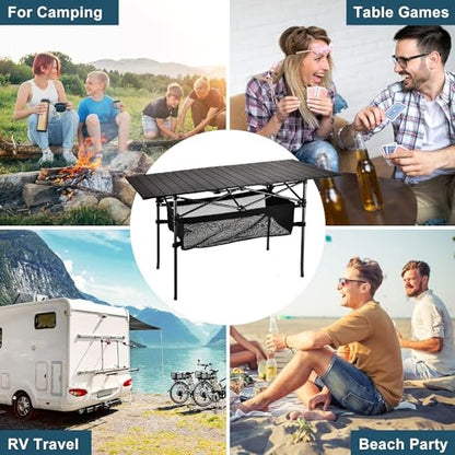 WUROMISE Lightweight Aluminum Folding Camping Table (47” x 21.65” x 26.7”), Portable Roll-Up Design for Outdoor, Camping, Beach, BBQ, Patio, and Picnic, Durable & Waterproof with Carrying Bag - size: Large