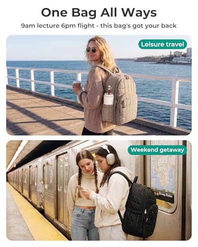 BAGSMART College Laptop Backpack, Travel Backpack for Women, Quilted Airline Approved Carry On Backpack Fits 17.3 Inch Laptop, Personal Item Travel Bag, Chocolate - color: Coffee Brown, size: Large 17.3 Inch