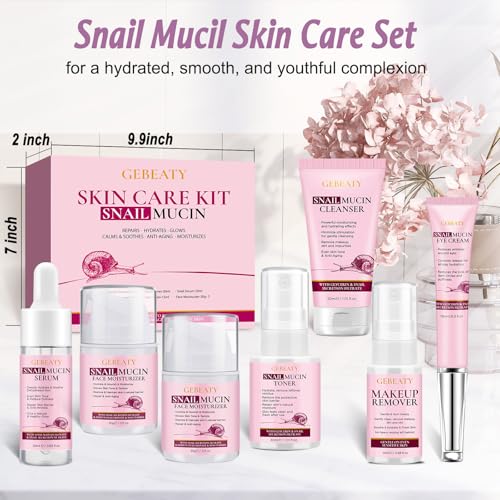 Christmas Gifts for Women,7 Pcs Skin Care Set,Hydrating Moisturing Repairing Soothing Snail Mucin Facial Skin Care Routine Kit for Dull Skin & Dry Skin,Skincare Gift Set Women - size: 7 PCS SET