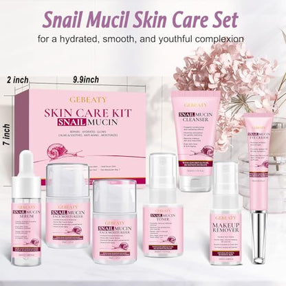 Christmas Gifts for Women,7 Pcs Skin Care Set,Hydrating Moisturing Repairing Soothing Snail Mucin Facial Skin Care Routine Kit for Dull Skin & Dry Skin,Skincare Gift Set Women - size: 7 PCS SET