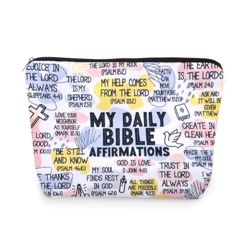Motivational Christian Bible Verse Gifts for Women Girls Inspirational Makeup Cosmetic Bag Religious Confirmation Baptism Gifts for Christian Affirmation Scripture Toiletry Skincare Bags - color: Daily Bible
