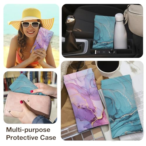 Eyeglasses Sunglasses Case PU Soft Squeeze Top Glasses Pouch for Women Men,Floral Pattern Portable Anti Scratch - color: Pink+blue