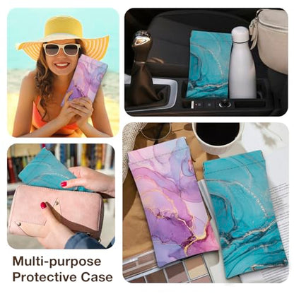 Eyeglasses Sunglasses Case PU Soft Squeeze Top Glasses Pouch for Women Men,Floral Pattern Portable Anti Scratch - color: Pink+blue
