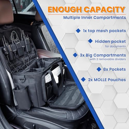 HMLIN Patrol Bag Law Enforcement,Police Gear Bag for Car Front Seat,Water Resistant Police Officer Duty bag,with MOLLE System and Cup Holders (Black)