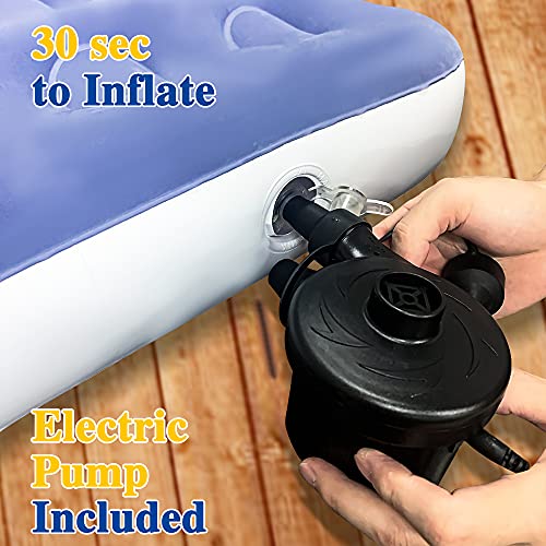 Inflatable Kids Travel Bed Toddler Air Mattress Set,Portable Blow Up Mattress Sleeping Bed Cot with Bed Rails and Electric Pump Ideal for Road Trip - color: Blue