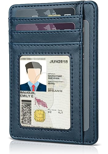 Teskyer Slim Wallet for Men, Minimalist Front Pocket RFID Blocking Leather Wallet Credit Card Holder for Men & Women - color: Blue