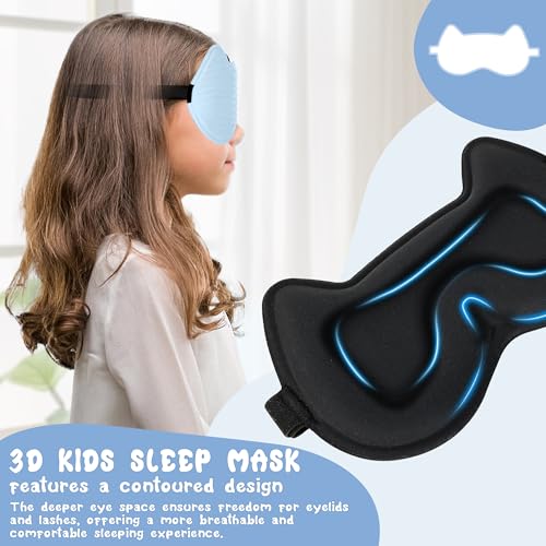 Kids Sleep Mask: 3D Contoured Cup Eye Mask, Blindfold with Adjustable Strap, Kids Eye Cover for Boys, Girls, Teens, Pressure-Free with Memory Foam Face Mask (Blue) - color: Blue