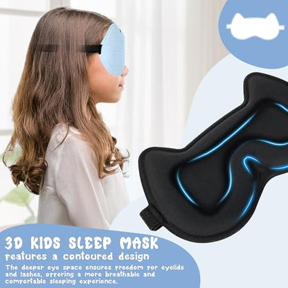 Kids Sleep Mask: 3D Contoured Cup Eye Mask, Blindfold with Adjustable Strap, Kids Eye Cover for Boys, Girls, Teens, Pressure-Free with Memory Foam Face Mask (Blue) - color: Blue