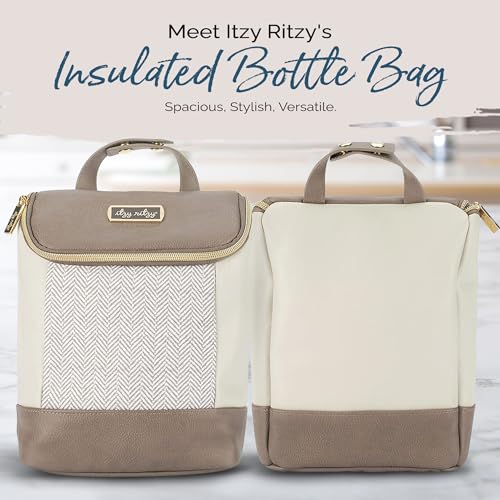 Itzy Ritzy Insulated Bottle Bag – Keeps Bottles Warm or Cool - Holds 3 Bottles & Features Interior Pocket for Ice Pack (Not Included), Vanilla Latte - color: Vanilla Latte