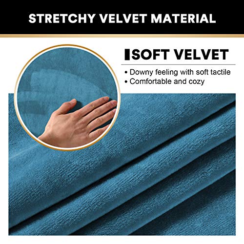 PrinceDeco 2 Pack Thick Velvet Stretch Armrest Covers for Chairs and Sofas, Non Slip, Blue - color: Blue