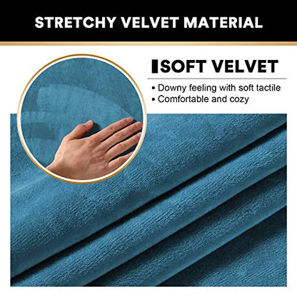 PrinceDeco 2 Pack Thick Velvet Stretch Armrest Covers for Chairs and Sofas, Non Slip, Blue - color: Blue