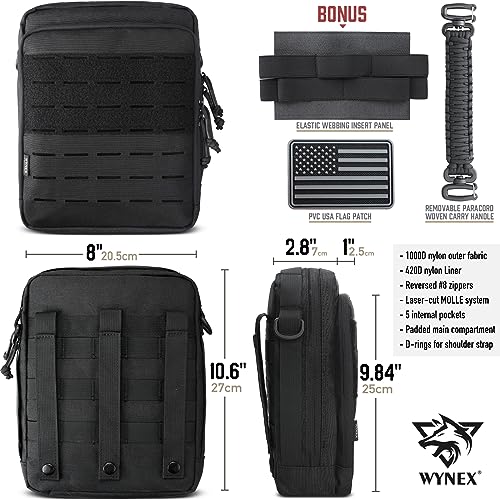 WYNEX Tactical Molle Admin Pouch, Utility EDC Pouch Organizer Modular Tool Pouch of Double Layer Design Medical EMT Attachment Bag Large Capacity with Elastic Webbing Insert Panel - color: Black