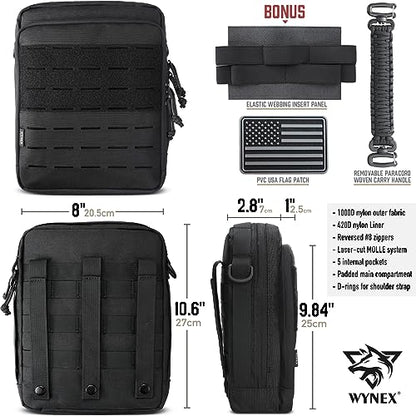 WYNEX Tactical Molle Admin Pouch, Utility EDC Pouch Organizer Modular Tool Pouch of Double Layer Design Medical EMT Attachment Bag Large Capacity with Elastic Webbing Insert Panel - color: Black