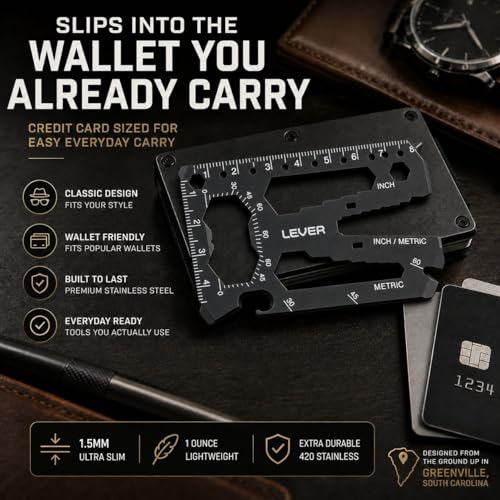 Lever Gear Toolcard Pro - 40 in 1 Credit Card Multitool. Slim, Minimalist Survival Card Wallet Tool Card. TSA Approved Multitool Card Pocket Tool. (Black, 2-Pack) - color: Black, size: 2-Pack