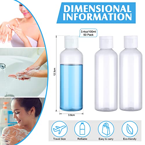 Eccliy 100 Pack 3.4oz Plastic Bottles Travel Lotion Bottle Squeeze Container Plastic Bottles with Caps Small Travel Empty Refillable Toiletry Containers for Liquid Lotion Creams with 5 Funnels (Clear) - color: Clear, size: 3.4oz