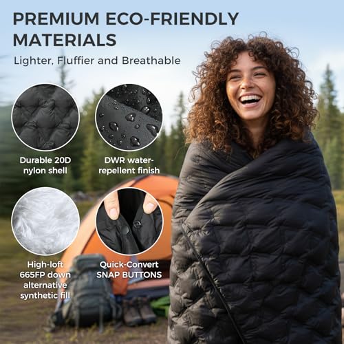 ATEPA Wearable Sleeping Bag Blanket Poncho, Recycled Water-Resistant Camping Poncho, Stadium Blanket for Outdoor Sports - color: Aero Camping Blanket Black