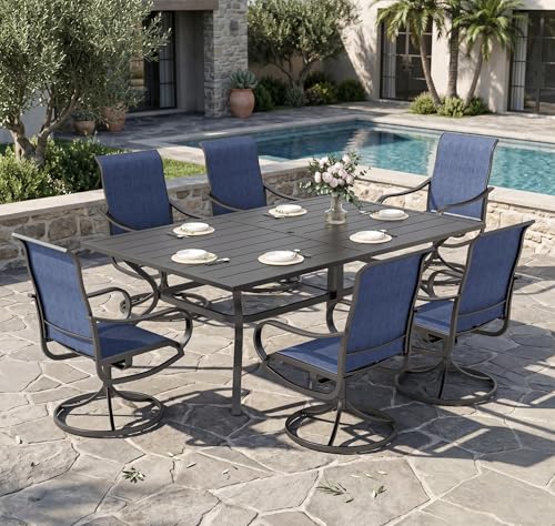 Sophia & William Outdoor Dining Set Patio Dining Set for 6 Outdoor Table and Chairs 7 Pieces Outdoor Patio Set with Swivel Patio Chairs 60"x 38" Metal Table for Garden Pool All Weather Blue - color: Blue, size: 60" Rectangular