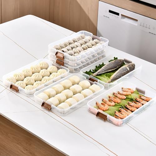 WUWEOT 4-layer Food Storage Container, Refrigerator Organizer Bin, Plastic Sugar Cookies Storage Box Case, Portable Dumpling Keeper with Lid for Snack, Fruit, Vegetables, Meat, Sandwiches, Wontons