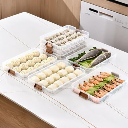 WUWEOT 4-layer Food Storage Container, Refrigerator Organizer Bin, Plastic Sugar Cookies Storage Box Case, Portable Dumpling Keeper with Lid for Snack, Fruit, Vegetables, Meat, Sandwiches, Wontons