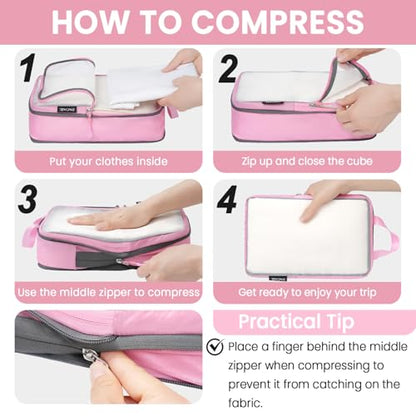 BAGAIL 6 Set Ultralight Compression Packing Cubes Packing Organizer for Travel Accessories Luggage Suitcase Backpack - color: Pink70D, style: Mesh Pattern