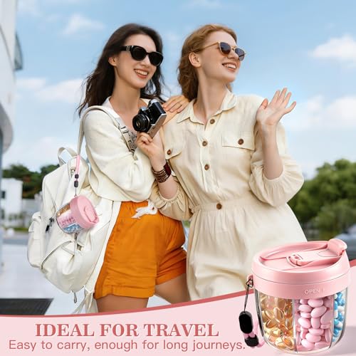Pill Organizer,Travel Essentials Pill Container, Travel Pill Dispenser with Pink Lid，Pill Case Having 7 Large Compartments,Travel Containers for Cruise Essentials 2026 - color: Pink
