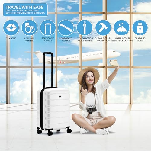 Flight Knight 24x16x10 Expandable Carry On Suitcase Hardside TSA Lock USB C Lightweight Luggage Silent Double Spinner Wheels Maximum Overhead Carry-On Bag For Virgin South West Approved White - color: White, size: 24x16x10"