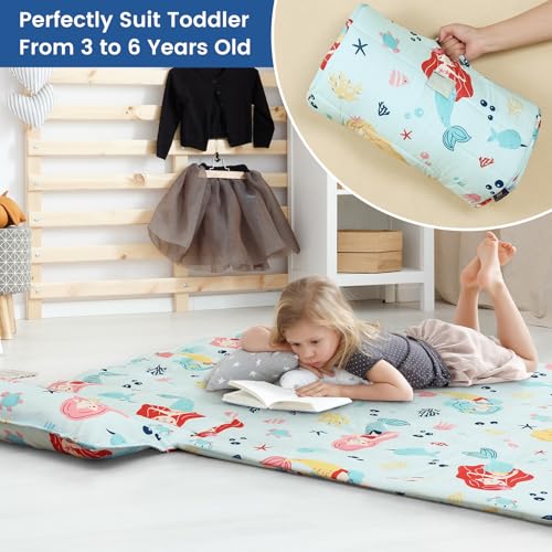 PHF Soft Toddler Nap Mat with Removable Pillow, Rollup Design Kids Sleeping Mat, Slumber Bags for Girls, 50"x20" Toddler Sleeping Bag for Daycare Preschool Travel Camping, Cute Mermaid - color: Cute Mermaid