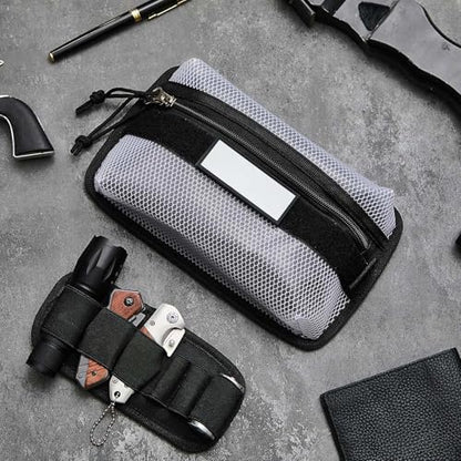 Aliceset Tactical Mesh Zipper Pouch and Elastic EDC Organizer Insert Panel, MOLLE Admin Pouch Modular EDC Tool Organizer Hook Back Utility Storage with Writeable ID Patch for Backpack Accessories