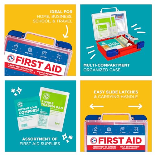 Be Smart Get Prepared 180 Piece First Aid Kit: Clean, Treat, Protect Minor Cuts, Scrapes. Home, Office, Car, School, Business, Travel, Emergency, Survival, Hunting, Outdoor, Camping & Sports, FSA HSA - size: 180 Piece Set