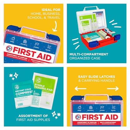 Be Smart Get Prepared 180 Piece First Aid Kit: Clean, Treat, Protect Minor Cuts, Scrapes. Home, Office, Car, School, Business, Travel, Emergency, Survival, Hunting, Outdoor, Camping & Sports, FSA HSA - size: 180 Piece Set