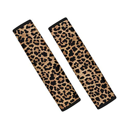 Amzbeauty Leopard Car Seat Belt Pads Cover Universal Soft Strap Shoulder Pad Fit Most Auto Truck, SUV, Airplane