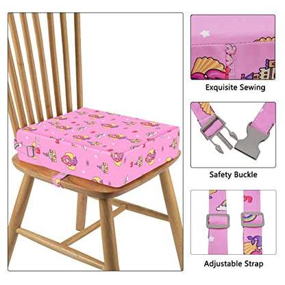 Toddler Booster Seat for Dining Table, Portable Kids Booster with Adjustable Safety Buckles, Non-Slip Bottom, Travel Cushion - color: Pink