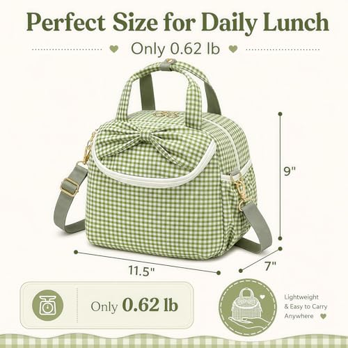 Bluboon Lunch Bag for Women, Insulated Lunch Tote with Shoulder Strap, Cute Large Lunch Box for Work, Teacher Nurse Lunch Cooler Bag for Office, Picnic, Travel (Sage Green Off White Gingham) - color: Sage Green Off White Gingham
