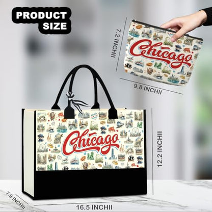 Seattle Italy Chicago New York Las Vegas Paris Gifts for Women Canvas Tote Bag Mother's Day Gifts for Women - color: Chicago
