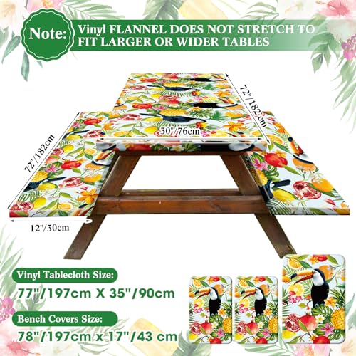 Boao 3 Pcs Vinyl Picnic Table Cover with Bench Cover 6 ft 30 x 72 Inch Waterproof Fitted Tablecloth Flannel Backing Rectangular Elastic Edged for Camping Outdoor Patio Travel(Toucan) - color: Toucan