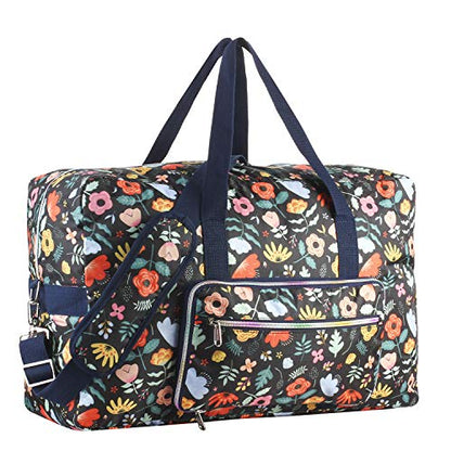 Travel Foldable Waterproof Duffel Bag - Lightweight Carry on Luggage Tote Duffel Bag(Black Floral) - color: Black Floral