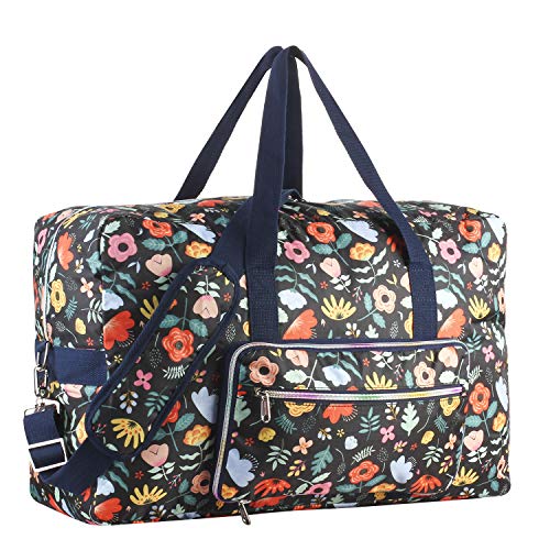 Travel Foldable Waterproof Duffel Bag - Lightweight Carry on Luggage Tote Duffel Bag(Black Floral) - color: Black Floral