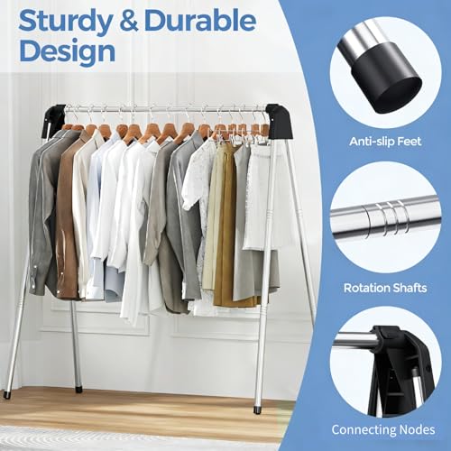 APEXCHASER 55 Inch Clothes Drying Rack Foldable, Stainless Steel Laundry Drying Rack Collapsible, Clothes Hanger for Sweater Baby Clothes Towel for Indoor & Outdoor, Portable Clothes Airer for Travel - size: 55.3 inch
