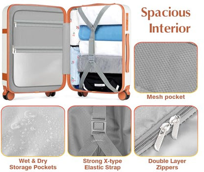 Lumesner 5 Piece Luggage Sets with Travel Backpack, 20" Carry On Hardside Spinner Suitcases, TSA Lock, Durable PC (Beige, 5 piece set (20inch)) - color: Beige(20inch-5piece Set)