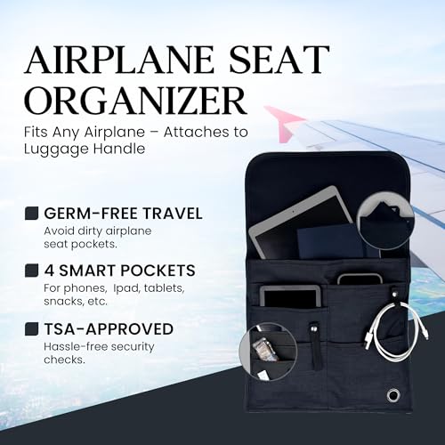 SO~MINE Airplane Pocket Organizer | Tray Table Cover | In Flight Seat Back Organizer Bag | Commuter Essential Travel Bag | Media Pouch For Flying | Travel Gift | Attaches To Luggage - color: Black